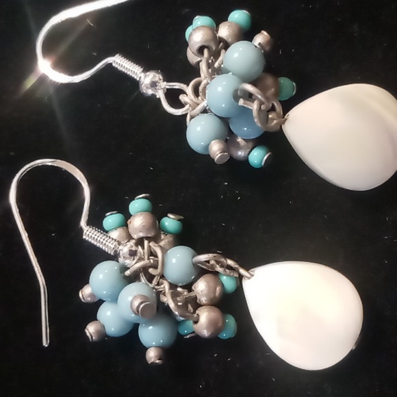sterling silver Jewelry - Sterling silver,mother of pearl & turquoise earrings. Stamped 925